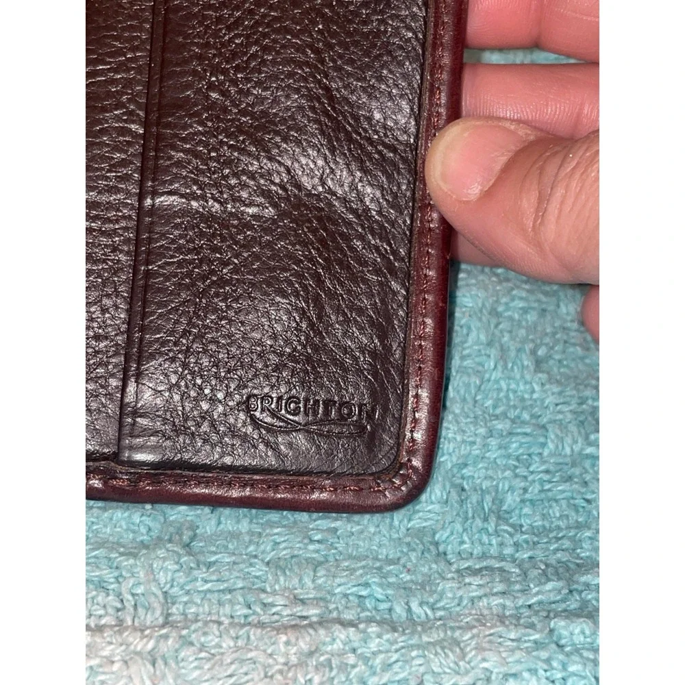 Brighton Mens Bifold Wallet Brown Woven Leather Basket Weave ID Window
